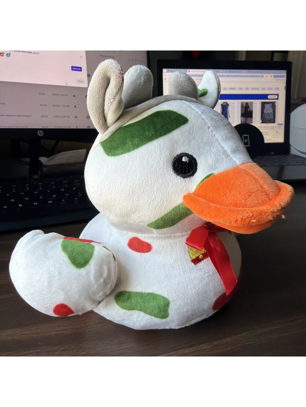 Holiday  Time Plush Spotted Cow Quackerz Duck  8" Stuffed Animal Toy